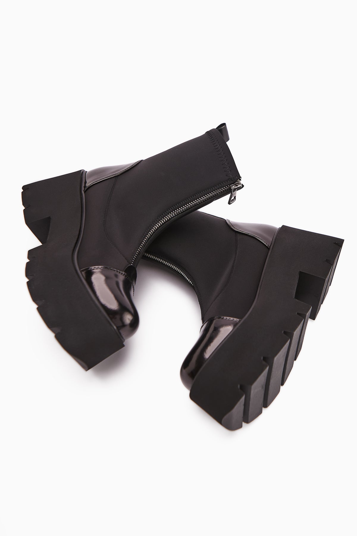 Narisa Black Patent Leather Front Zip Women's Stretch Boots