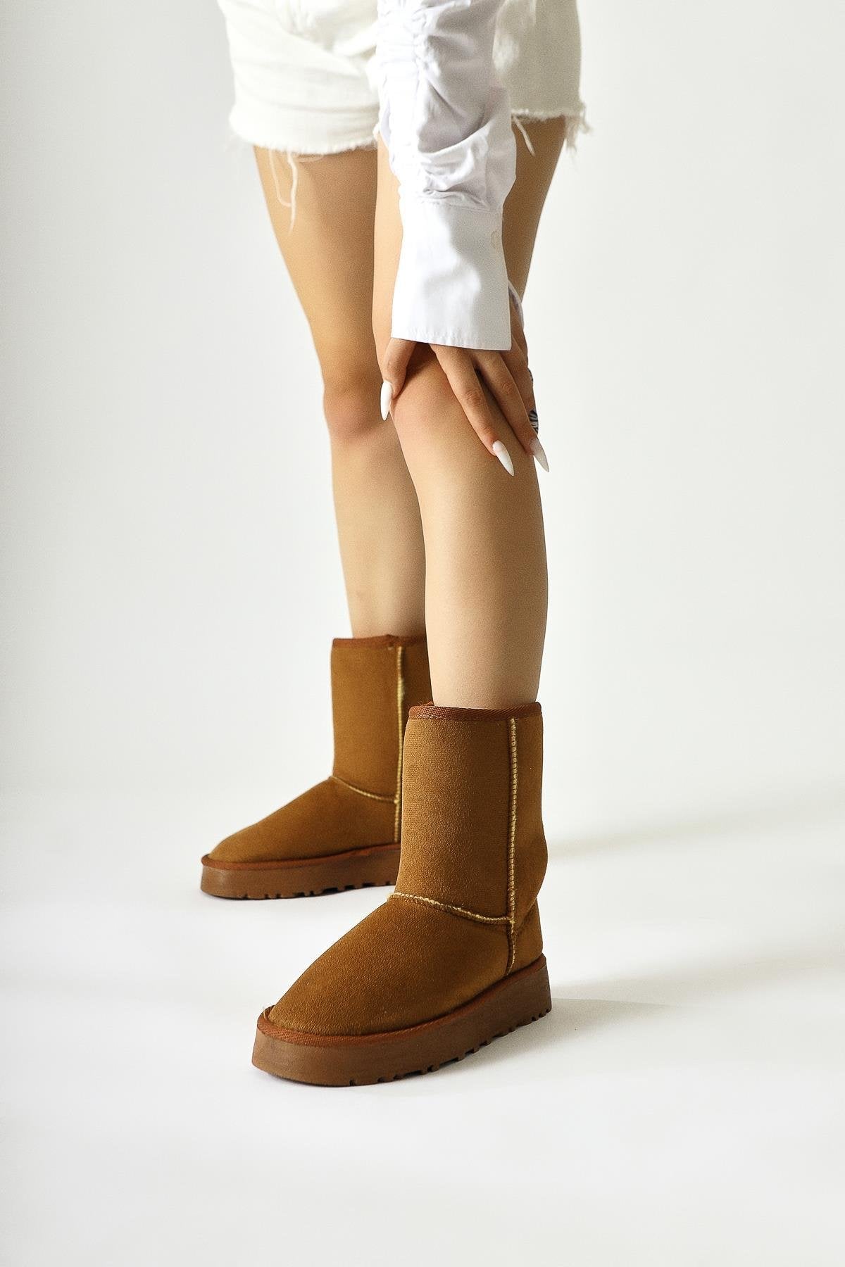 Lena-Birgitta Brown Suede Fur Lined Pull-On Boots