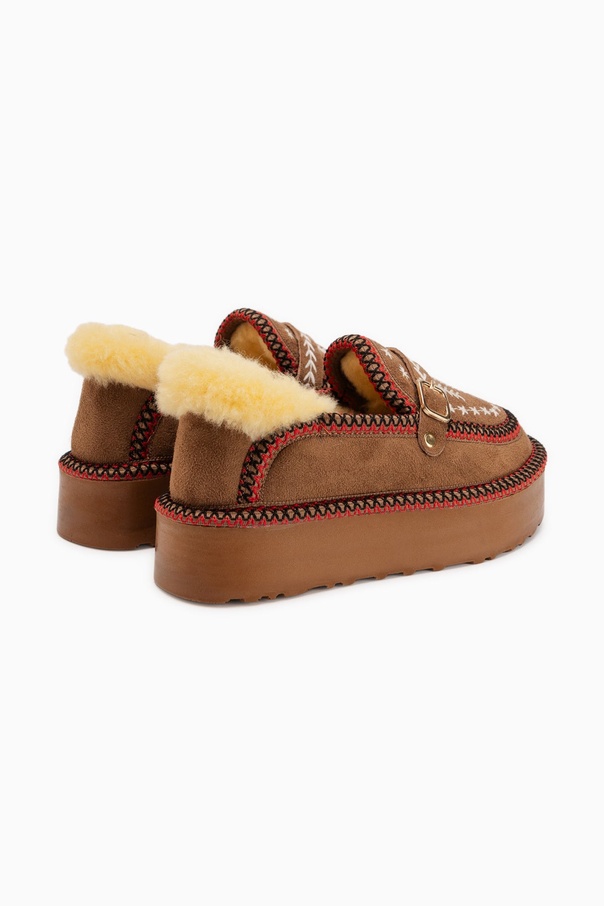 Lexi Tan Suede Embroidered Buckled Fur Women’s Shoes