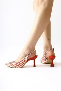 Ernesa Red Geometric Patterned High Heel Shoes