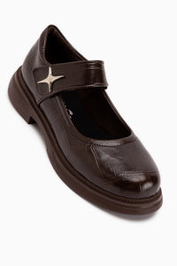Rozalin Braun Riemen Dicke Sohle Damen Ballerinas