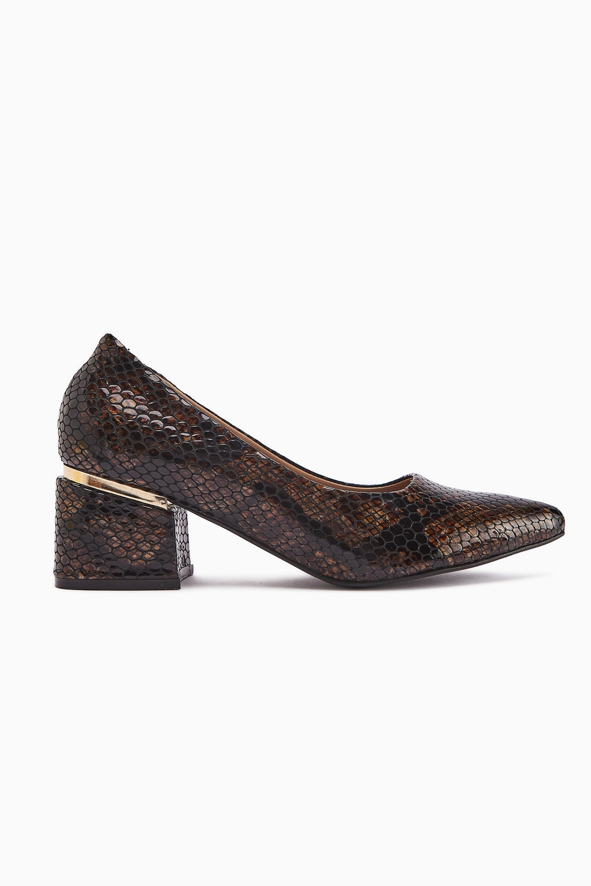 Emelia Genuine Leather Brown Snake Print Women's High Heels