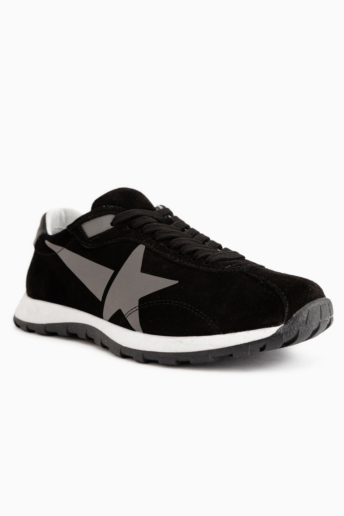Echtes Leder Polly Schwarz Wildleder Stern Detail Damen Sneaker