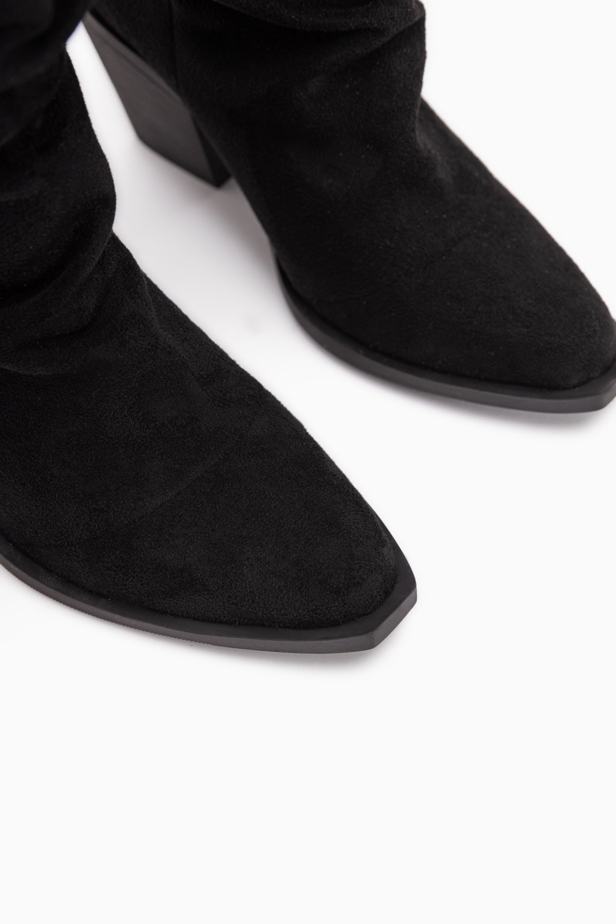 Reba Schwarze Wildleder Falten Dicke Absatz Damen Cowboy Stiefel