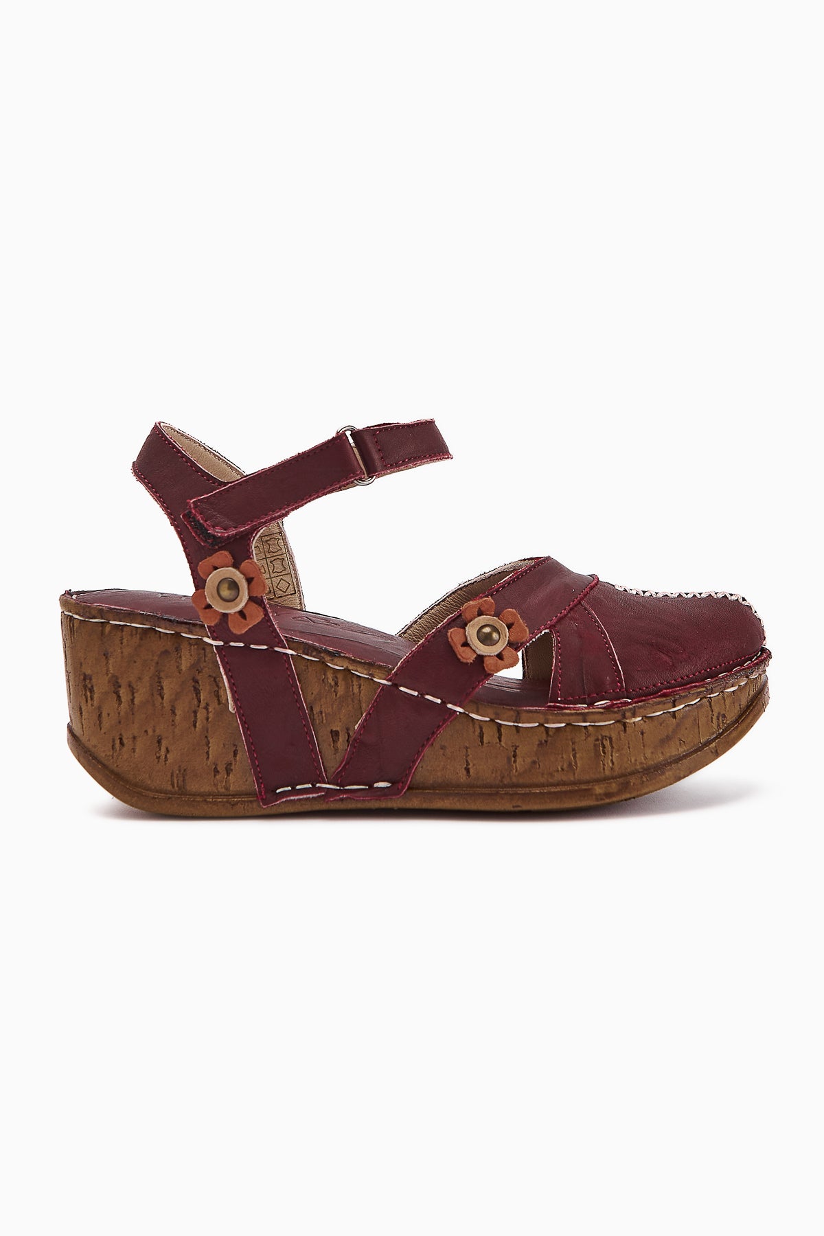 Echtes Leder Katlyn Bordeaux Blumen Detail Geschlossene Zehe Keil Sandale