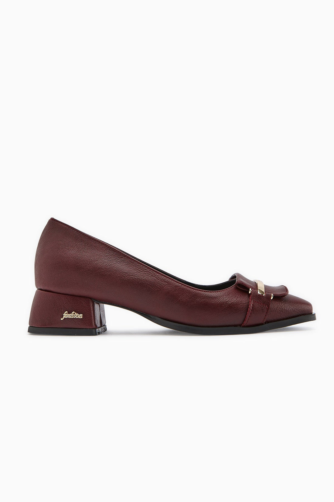Gresa Burgundy Buckled Low Heel Women's Shoe