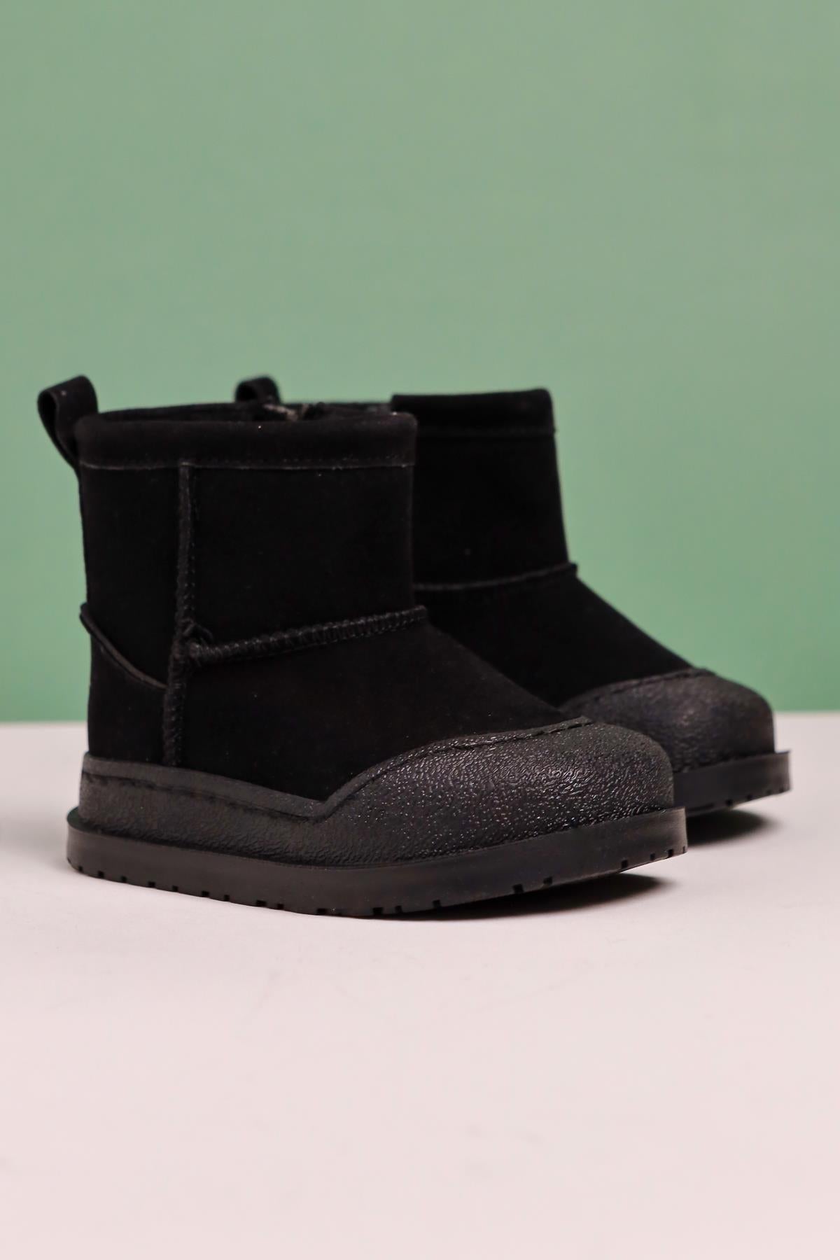 Gilla Schwarze Wildleder Umkehrstich Detail Fellgefütterte Baby Stiefel