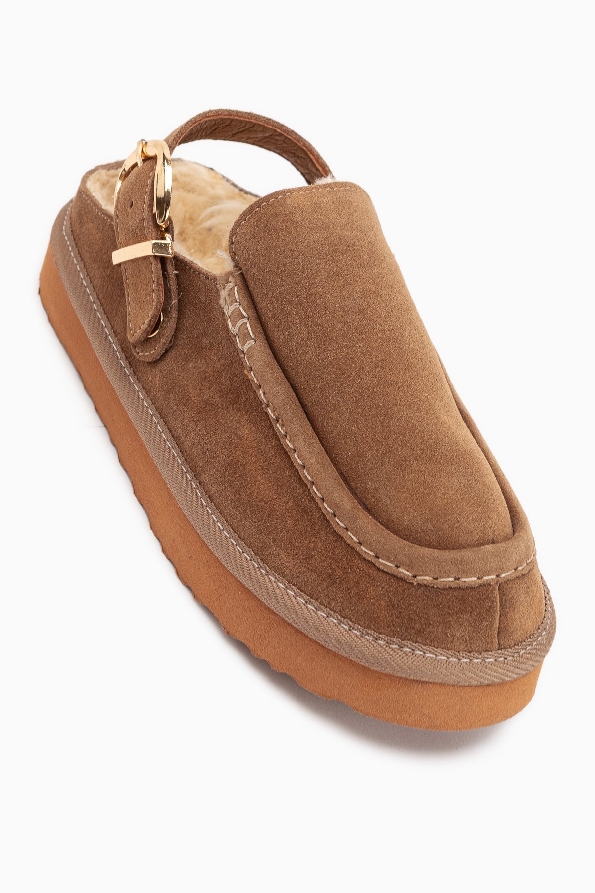 Beisa Genuine Leather Tan Suede Fur Women’s Slippers
