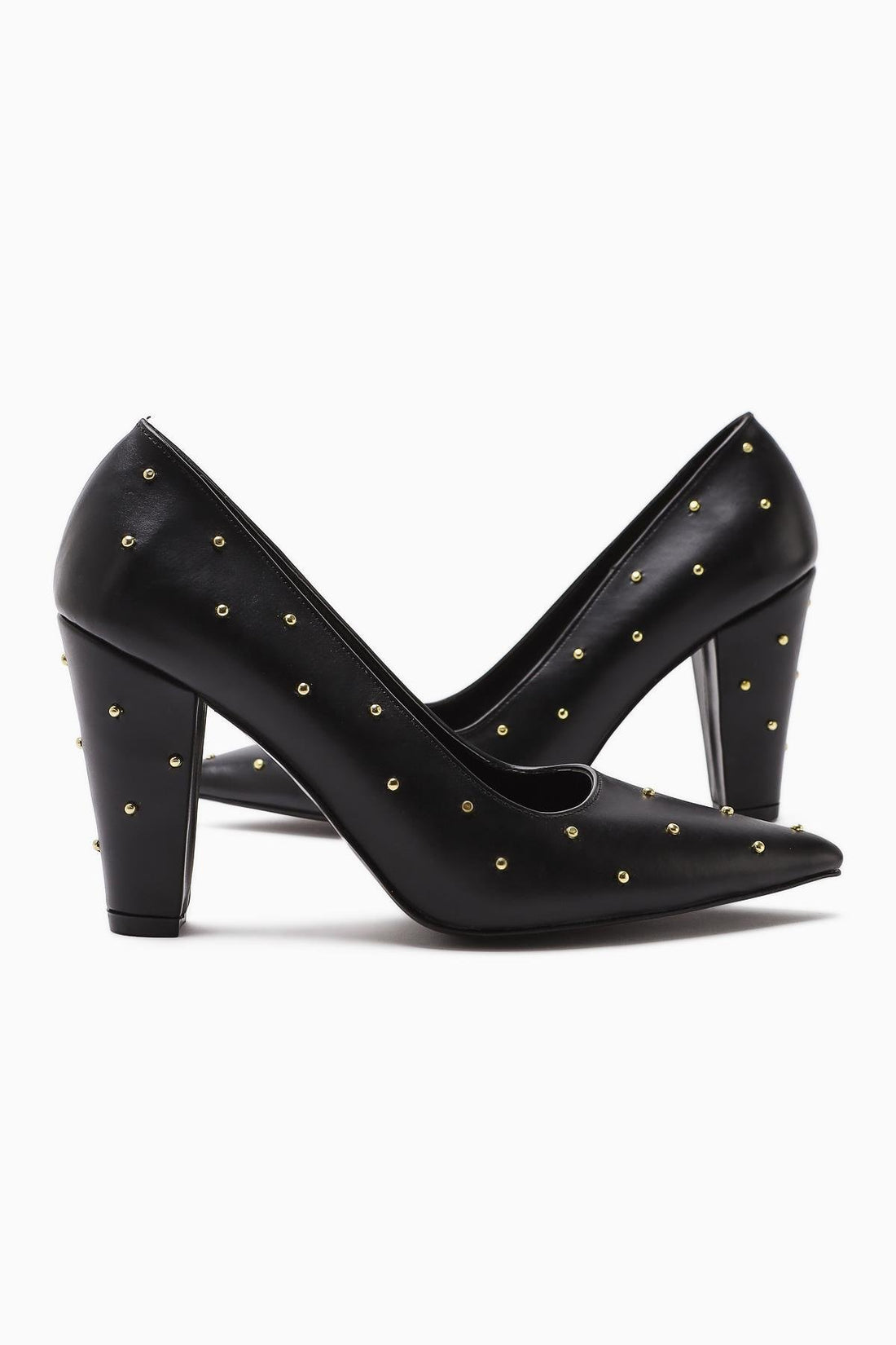 Audrey Black Pointed Toe Studded Detailed Heeled Women's Shoes