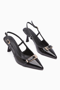 Mina Black Patent Buckled Pointed Toe Women’s Sandal