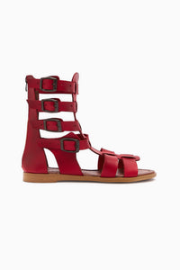 Echtes Leder Miranda Rot Reißverschluss Gladiator Damen Sandale
