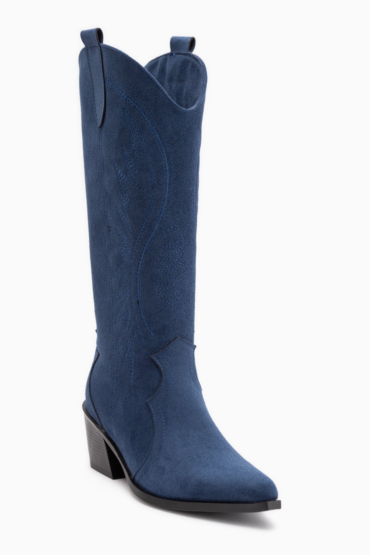 Hero Navy Suede Bestickte Cowboy Stiefel
