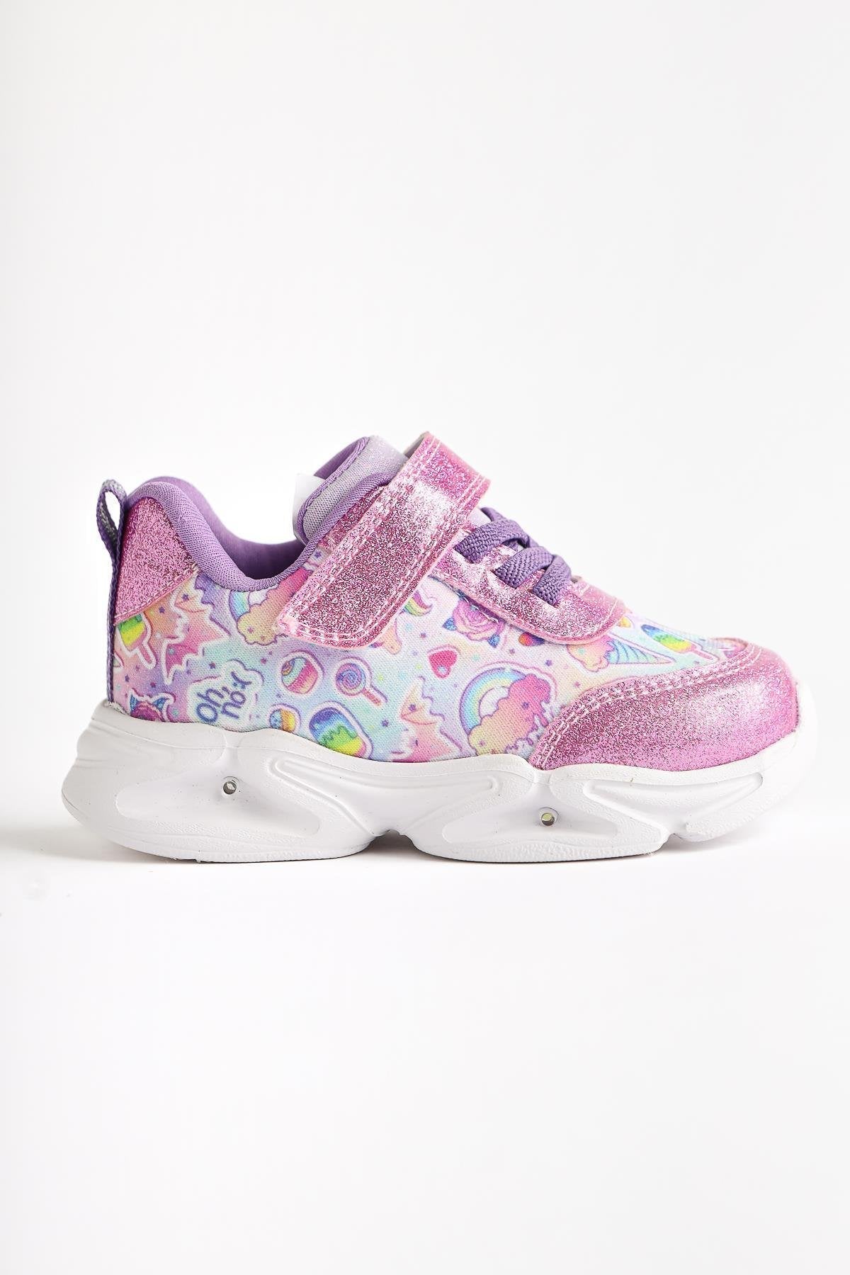 Donika Rosa Gestreifte Charakterdruck Glitzernde Leuchtende Baby Sportschuhe