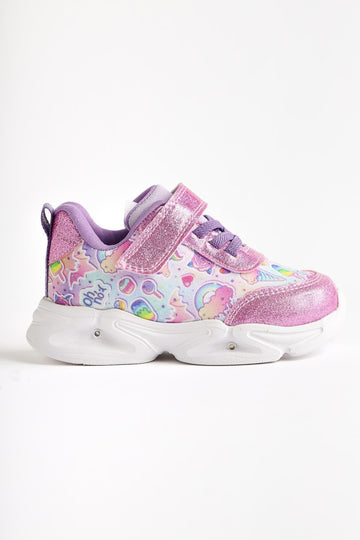 Donika Rosa Gestreifte Charakterdruck Glitzernde Leuchtende Baby Sportschuhe