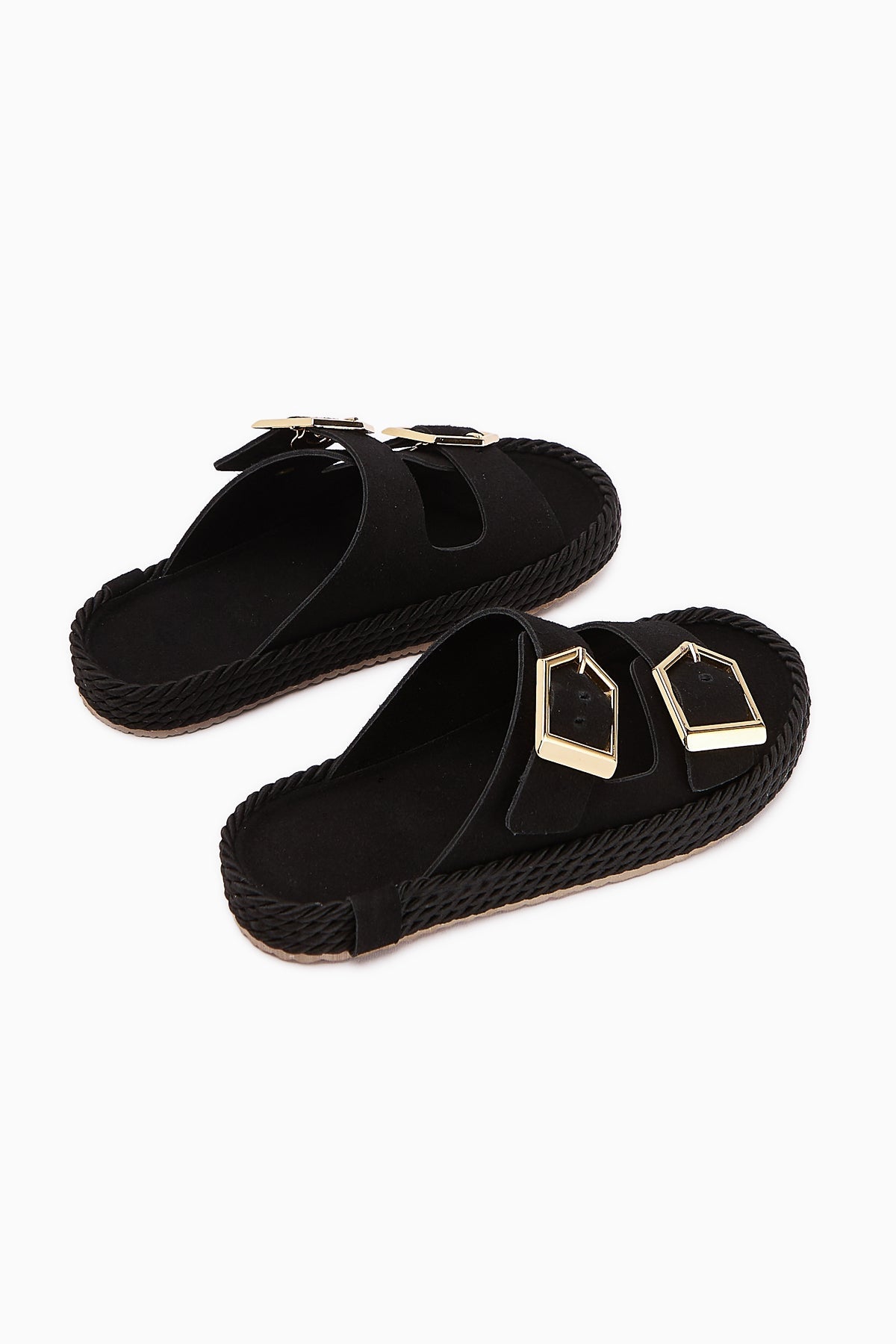 Horia Women's Double-Strap Woven Sole Slippers in Black