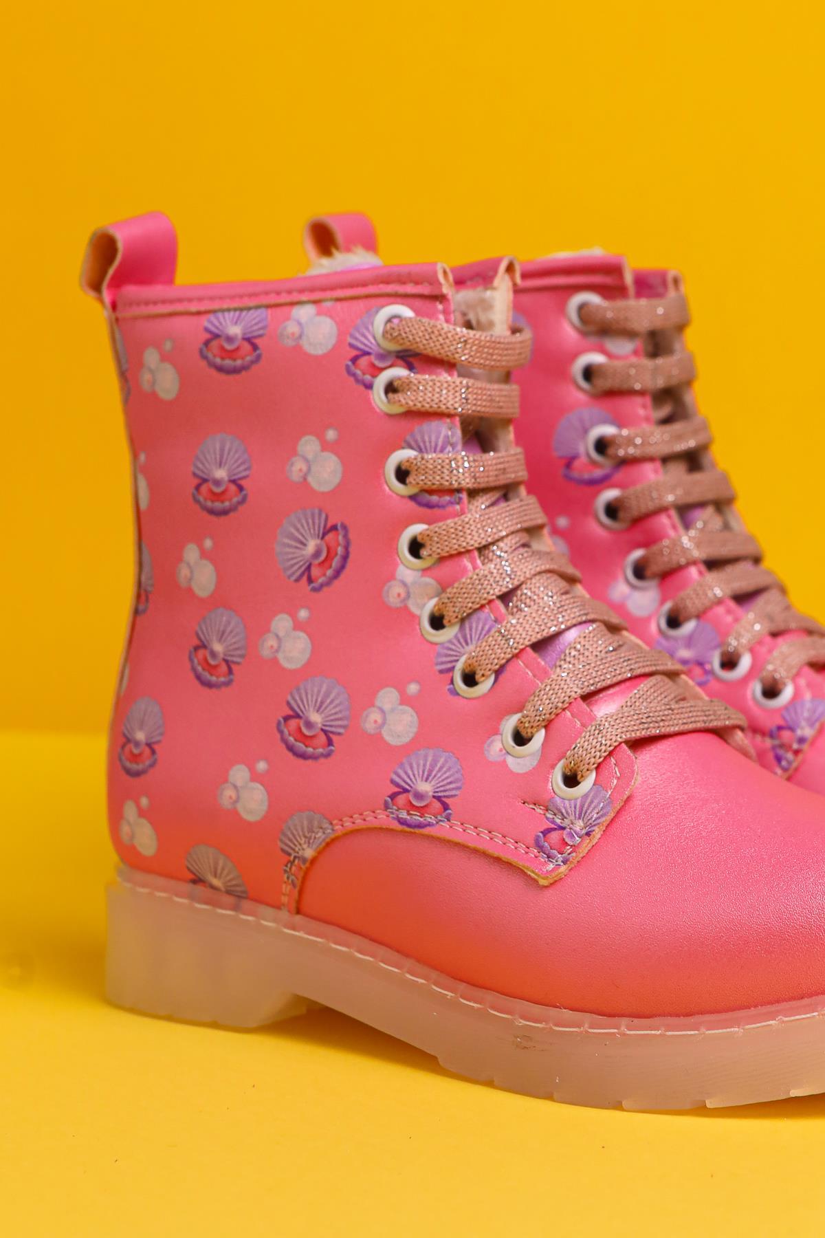 Freda – Rosé Stiefelette mit Meerestier-Print, Schnürung, Light-Up (Kinder)