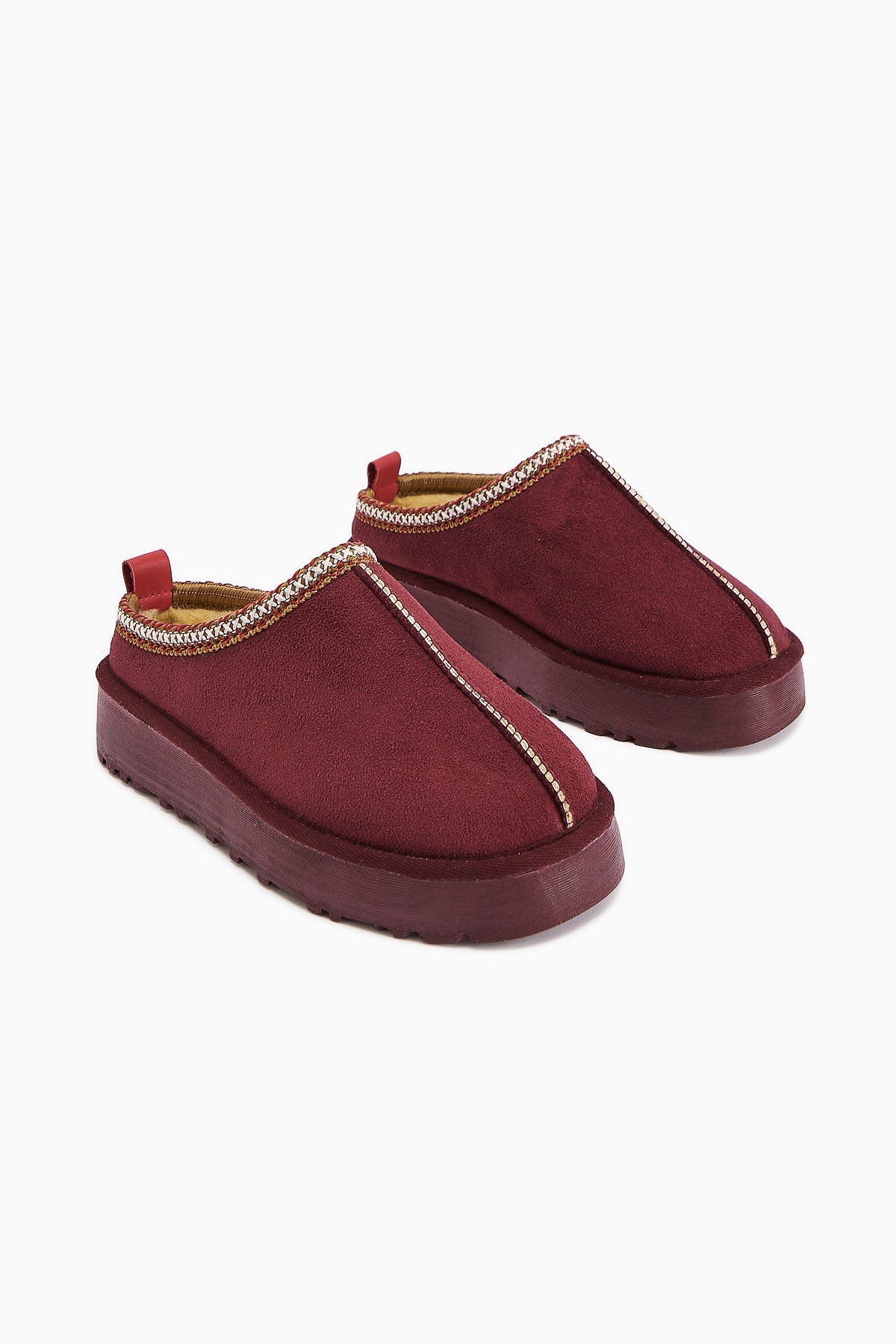 Anne-Liis Burgundy Suede Woven Detail Winter Slipper