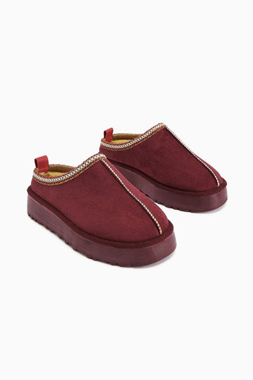 Anne-Liis Burgundy Suede Woven Detail Winter Slipper