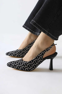 Ernesa Black Geometric Patterned High Heel Shoes