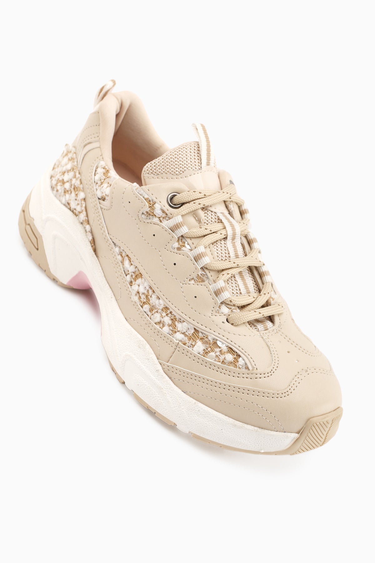 Rozhin Beige Sequined Thick Sole Women's Sport Shoes