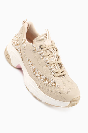 Rozhin Beige Sequined Thick Sole Women's Sport Shoes