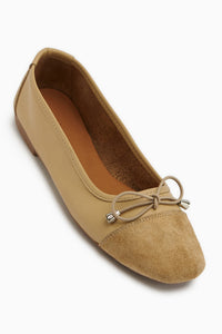 Anjela Echtes Leder Beige Schleifen Detail Damen Ballerinas