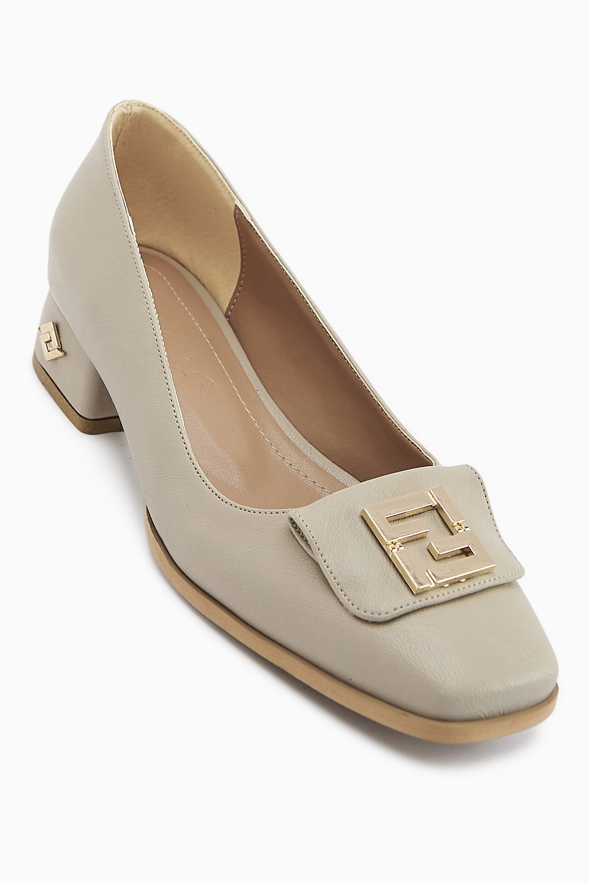 Emmy Beige Buckled Low Heeled Women's Shoe