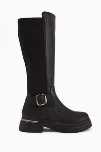 Faria Schwarze Tauchstoff Detail Buckle Dicke Sohle Stiefel