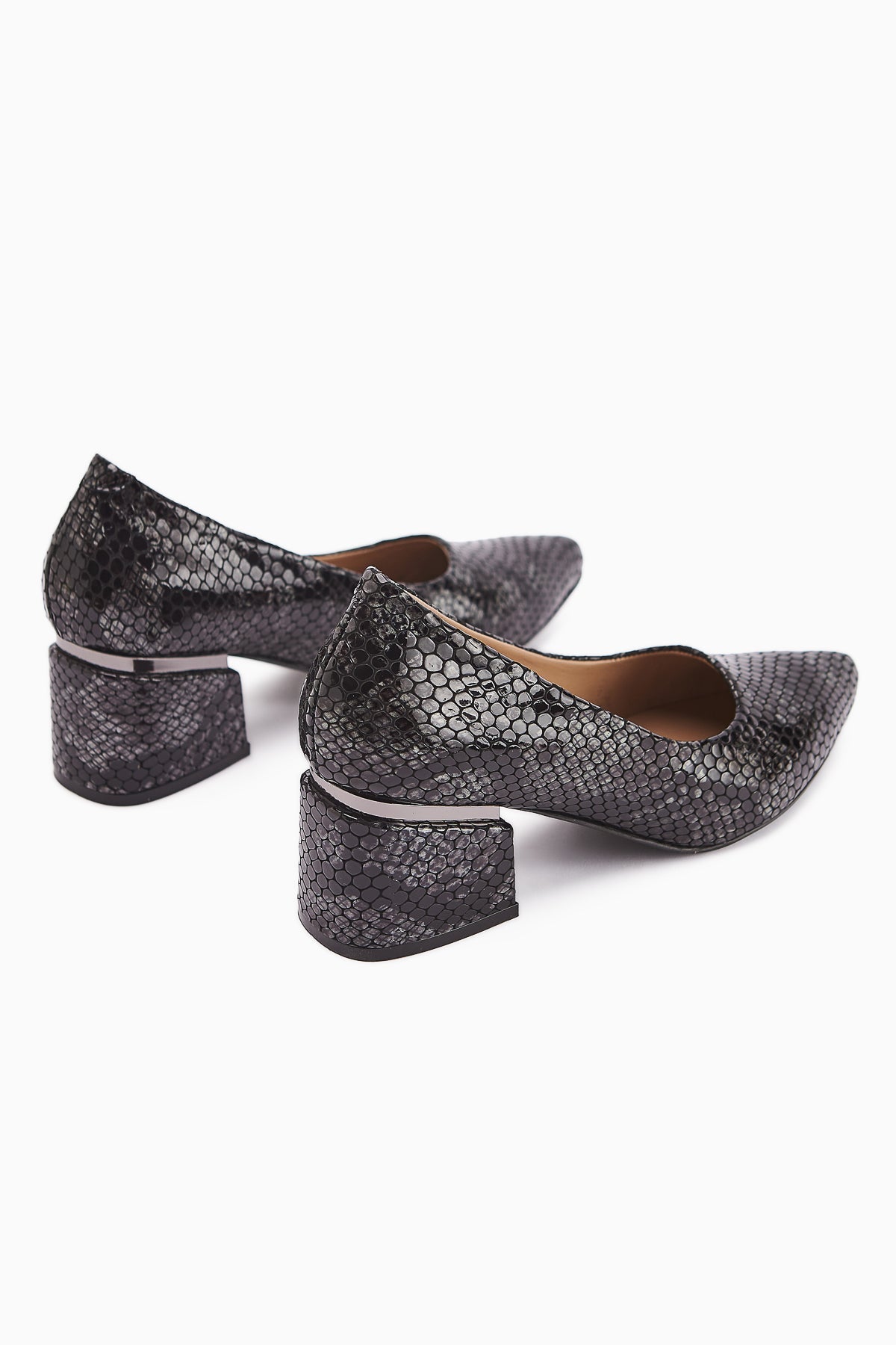 Emelia Genuine Leather Black Snake Print Women's Heeled Shoes