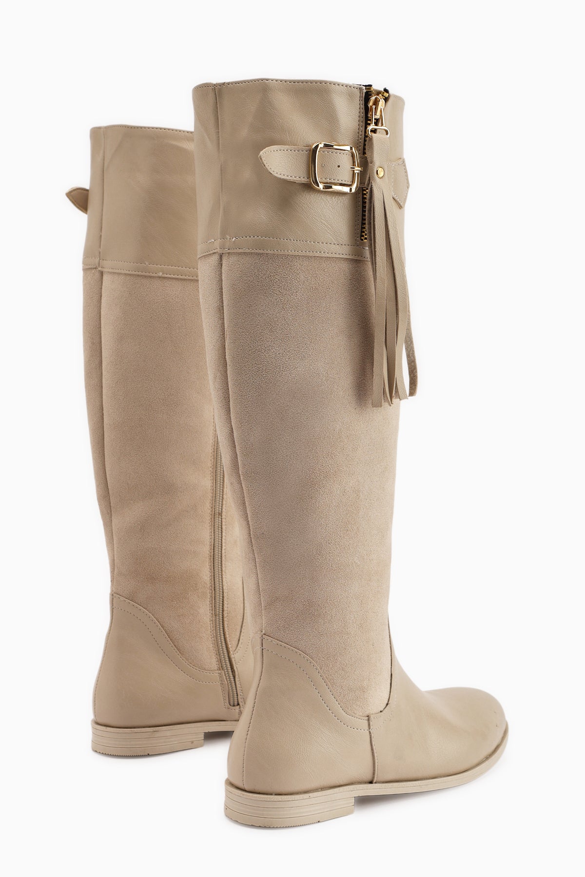 Galia Beige Suede Buckled Women's Boots