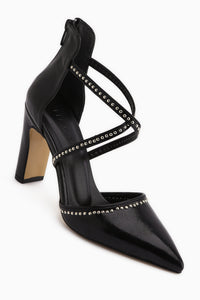 Neyla Schwarz Nieten Detail Kreuzband Spitz Zehen Damen Absatzschuhe
