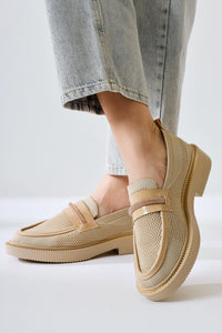 Micka Beige Knitted Patent Leather Detailed Stone Banded Casual Shoes