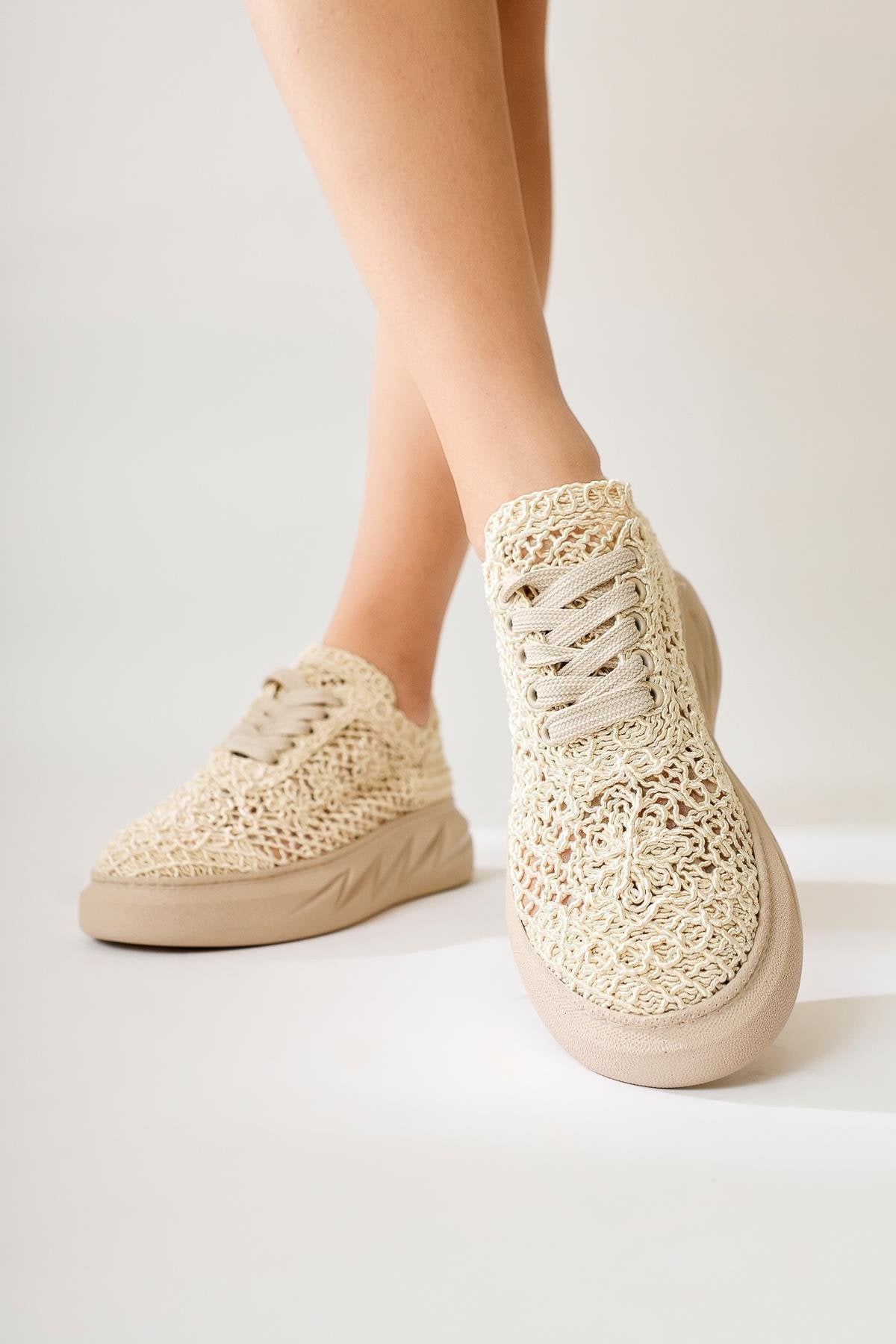 Anete Ten Knit Floral Embroidered Lace-Up Sneakers