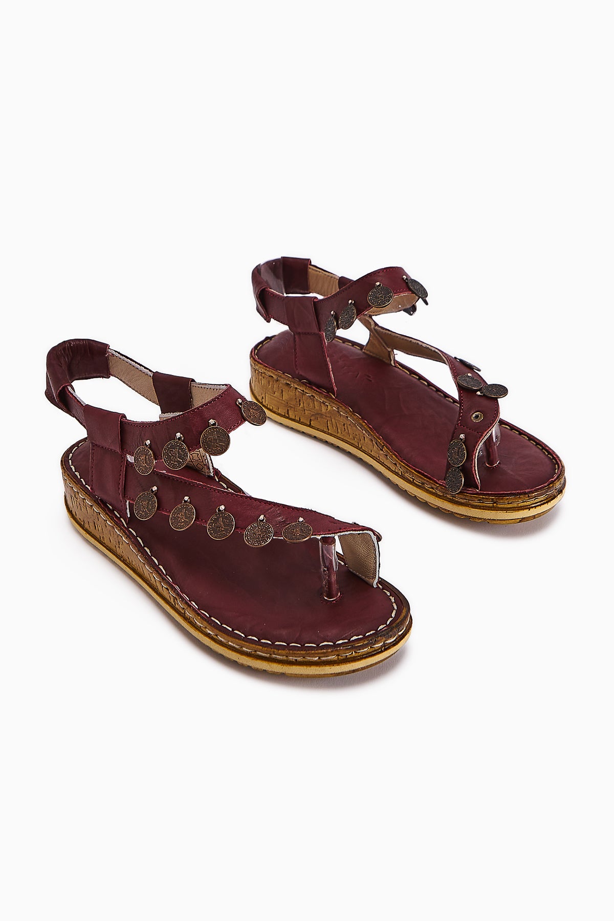 Echtes Leder Lilah Bordeaux Antik Detail Damen Sandale