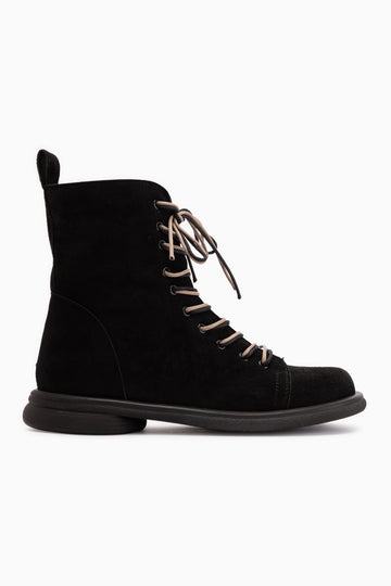 Florine Schwarze Wildleder Doppelschnürung Damen Stiefel