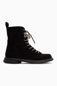 Florine Schwarze Wildleder Doppelschnürung Damen Stiefel