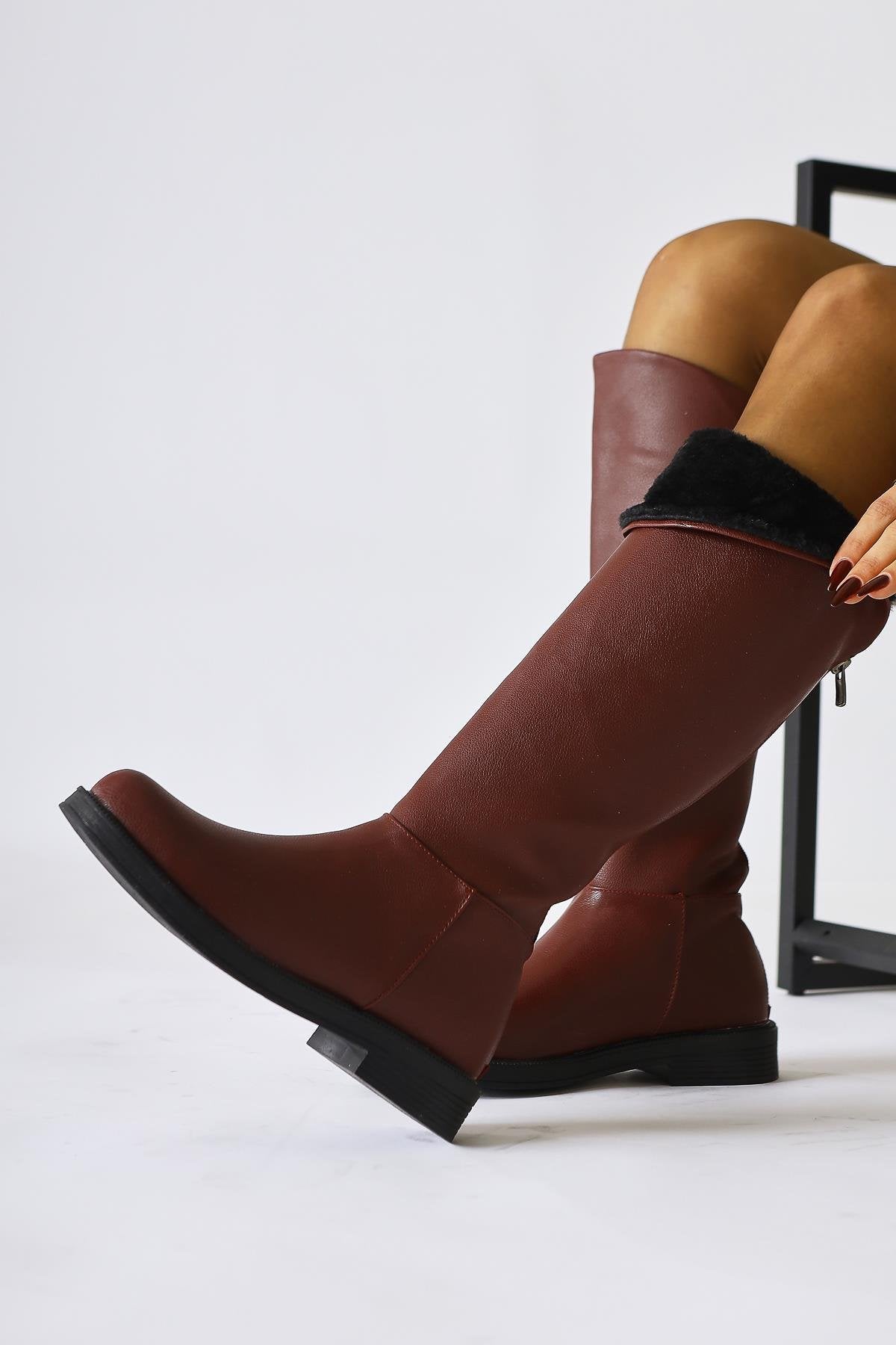 Gigi Burgundy Fur Lined Foldable Back Zipper Boots