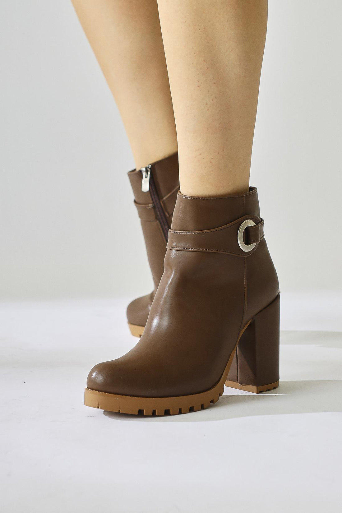 Destina – Brown Oval-Toe Ankle-Accessory Heeled Ankle Boot (Women)