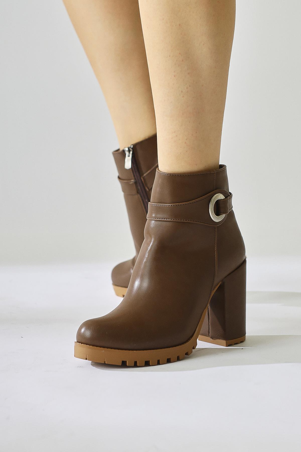 Destina – Brown Oval-Toe Ankle-Accessory Heeled Ankle Boot (Women)