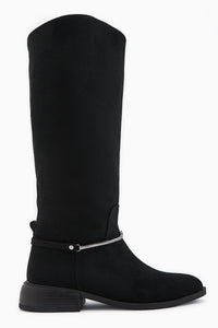 Zeina Black Suede Buckled Women's Boots