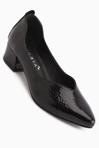 Samia Echtes Leder Schwarze Schlangenmuster Dicke Absatz Damen Schuhe