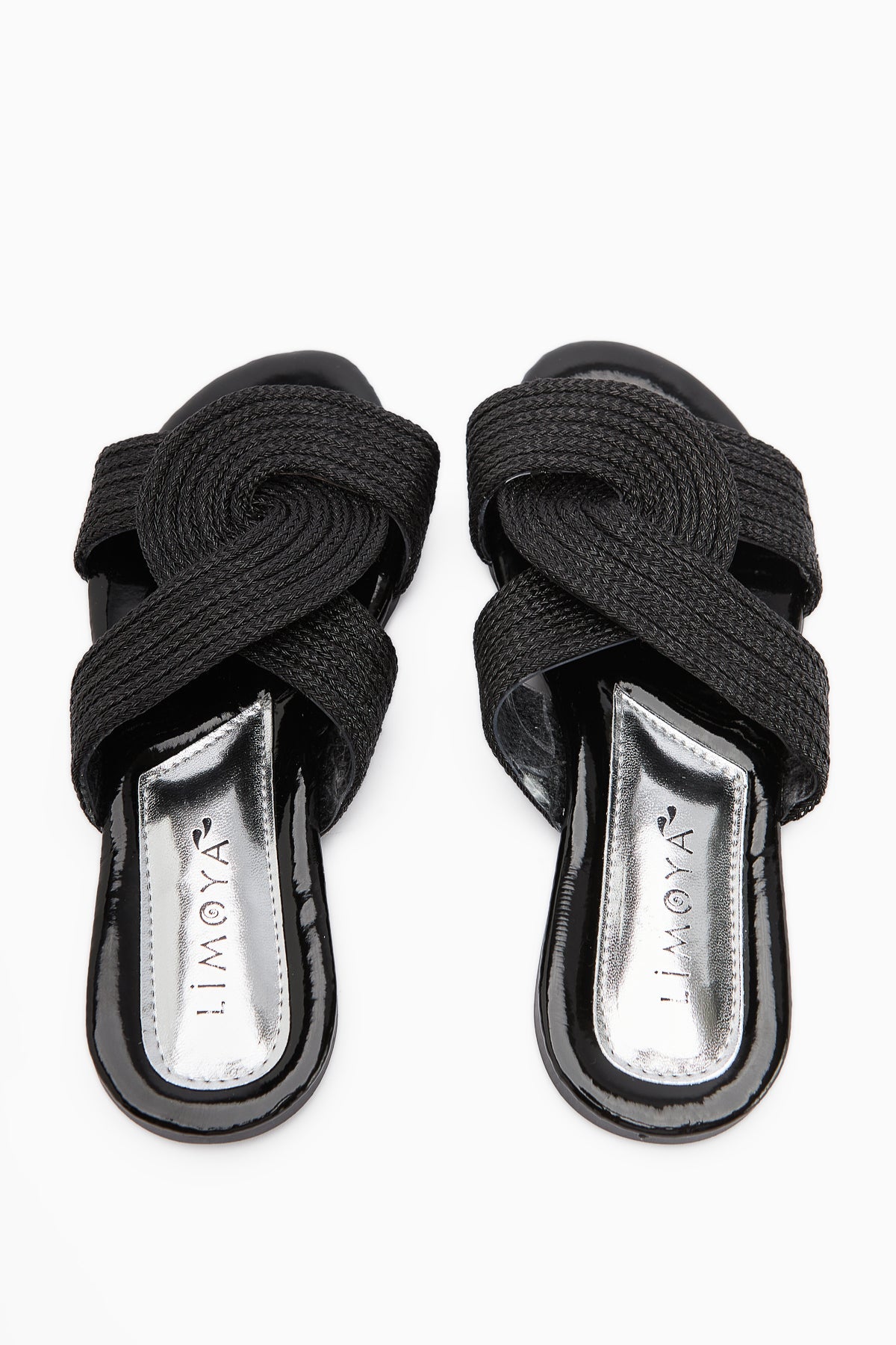 Nihaal Schwarze Kreuz-Riemen Flache Damen Hausschuhe