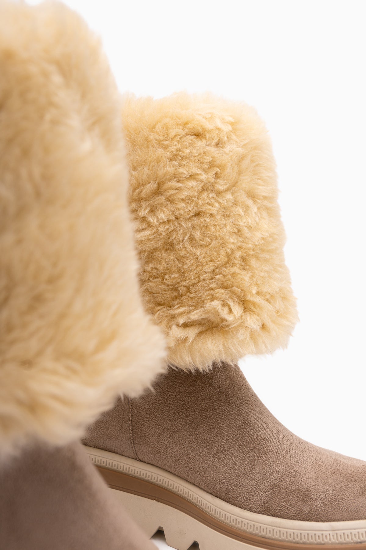 Edna Beige Wildleder Pelz Detail Damen Stiefel