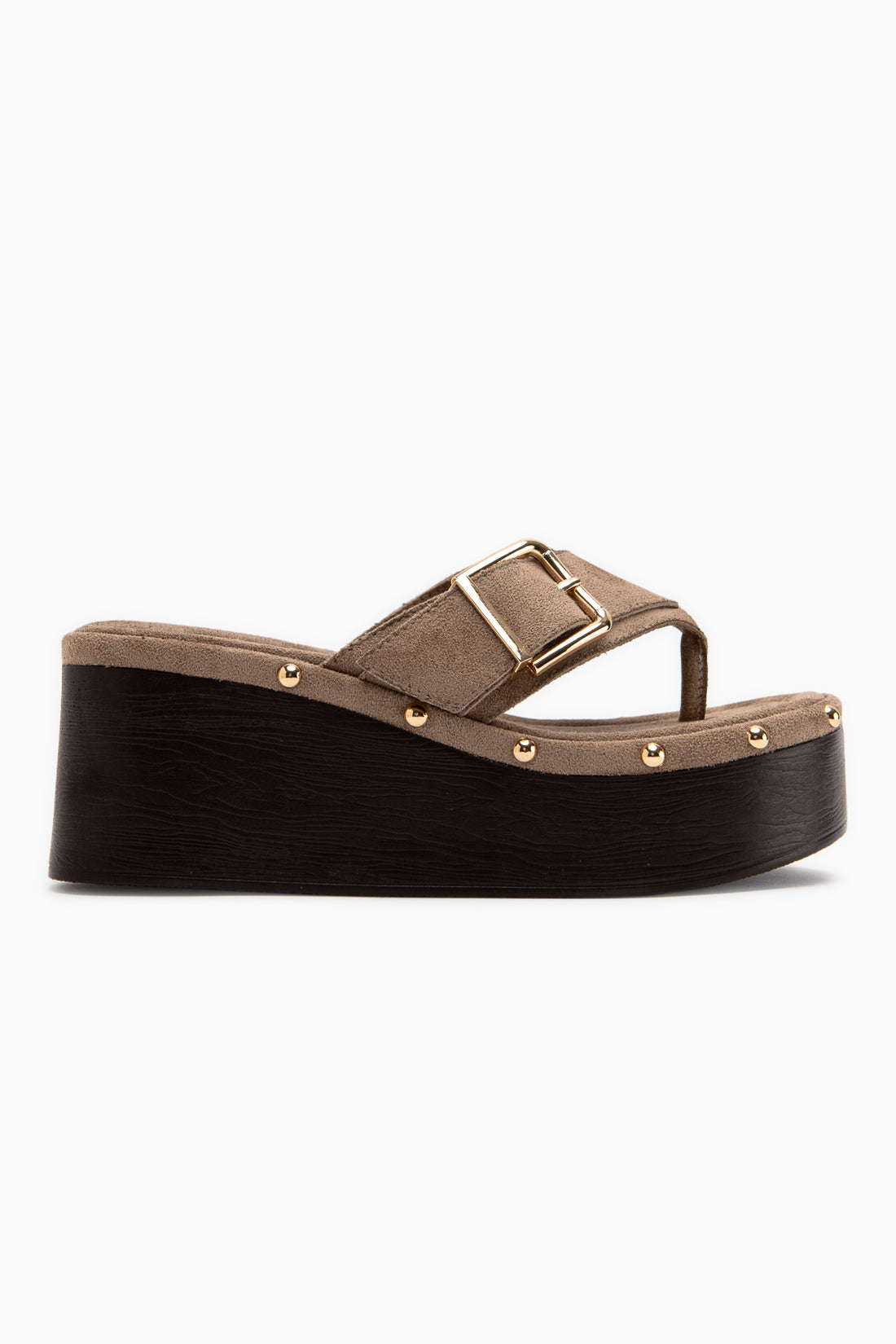 Arla Beige Wildleder Schnallen Detail Damen Wedge Sandale