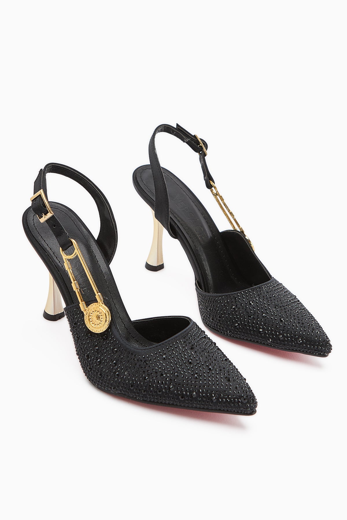 Denise Steinverzierte Schwarze Knöchelbindung Absatz Damenschuh