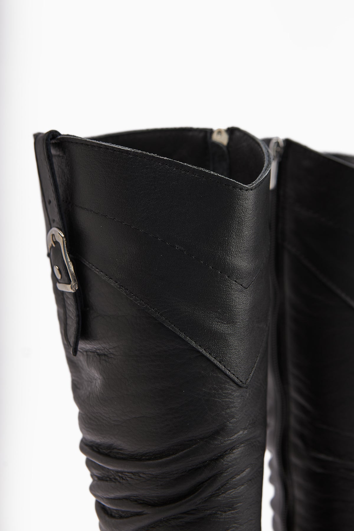 Ting Genuine Leather Black Buckle Detailed Women's Heeled Boot