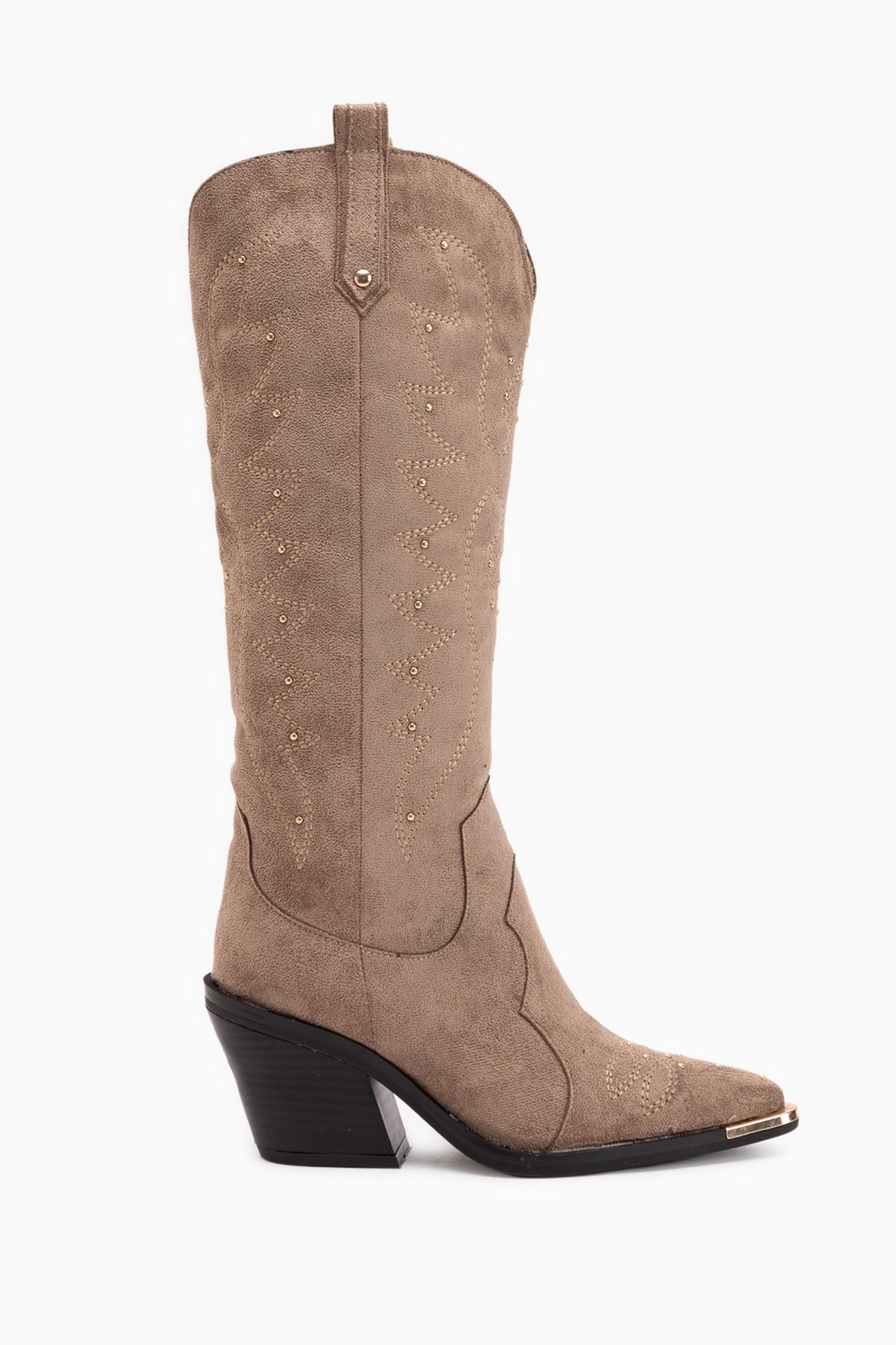 Elnora Beige Wildleder Bestickte Western Damen Stiefel