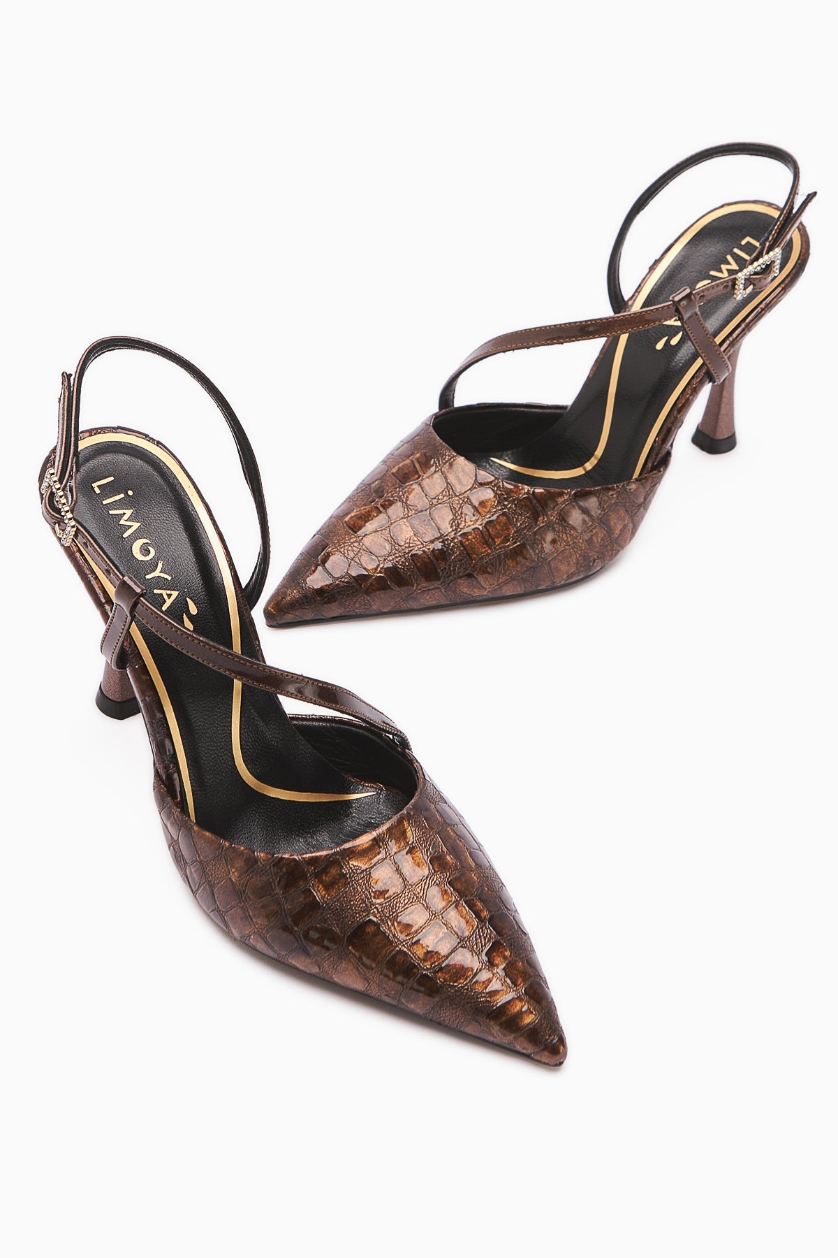 Sarah – Genuine Leather Brown Croc-Embossed Pointed-Toe Heeled Shoe (Women)
