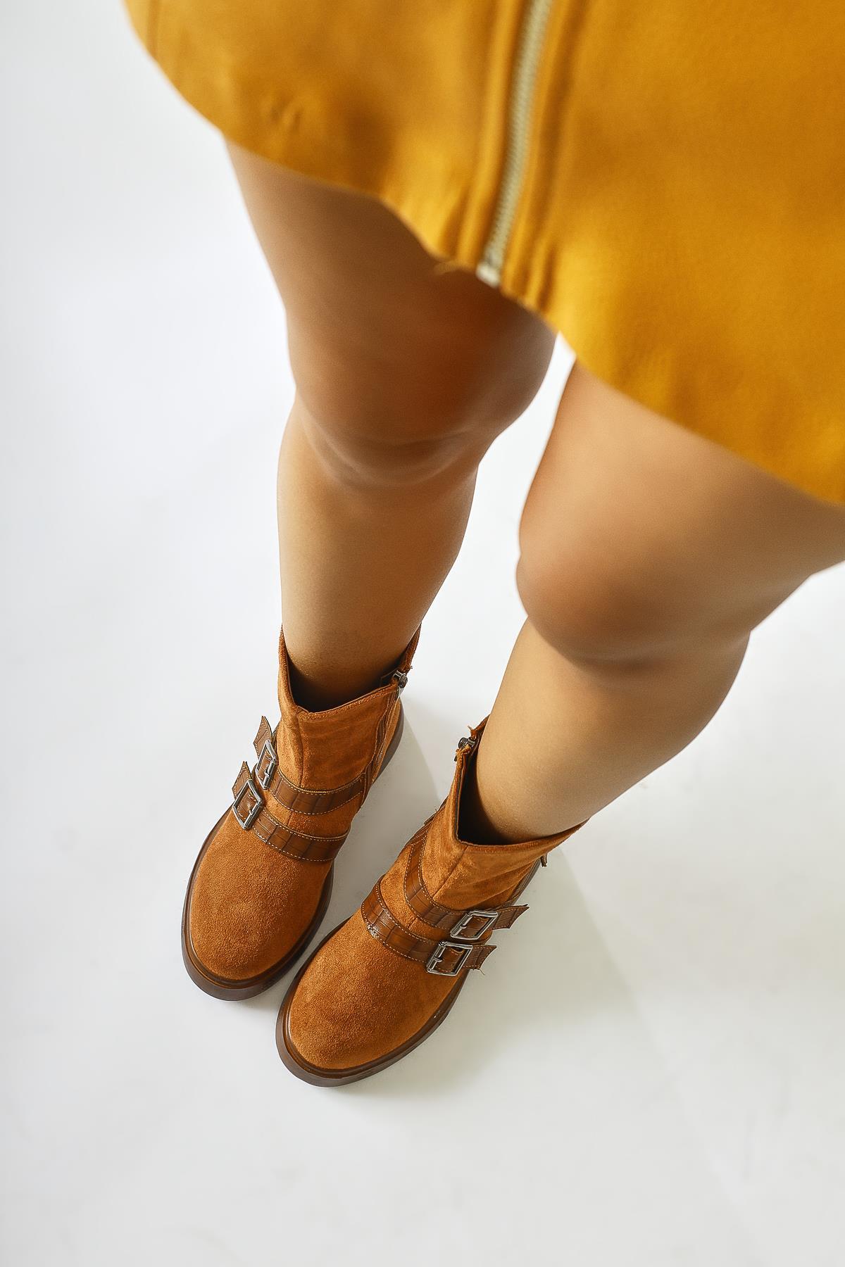 Mieke – Cognac Suede Double-Strap Zippered Boot (Women)