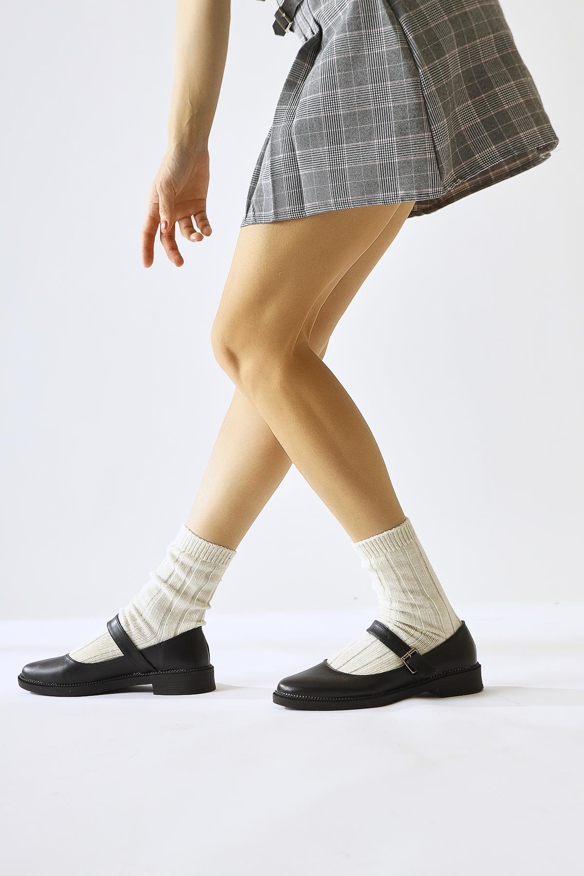 Vivy Schwarze Runde Zehen Einzelriemen Alltagsschuhe